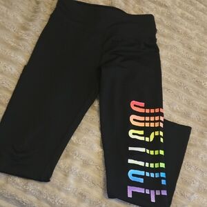 Justice Black Leggings with Colorful Lettering
